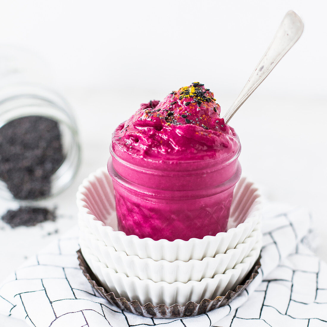 Beetroot and honey nice cream in a jar