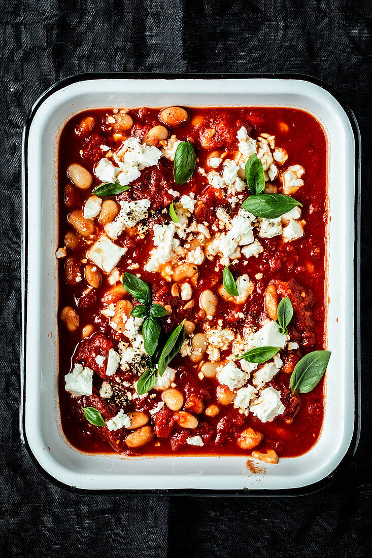 Baked beans with feta cheese