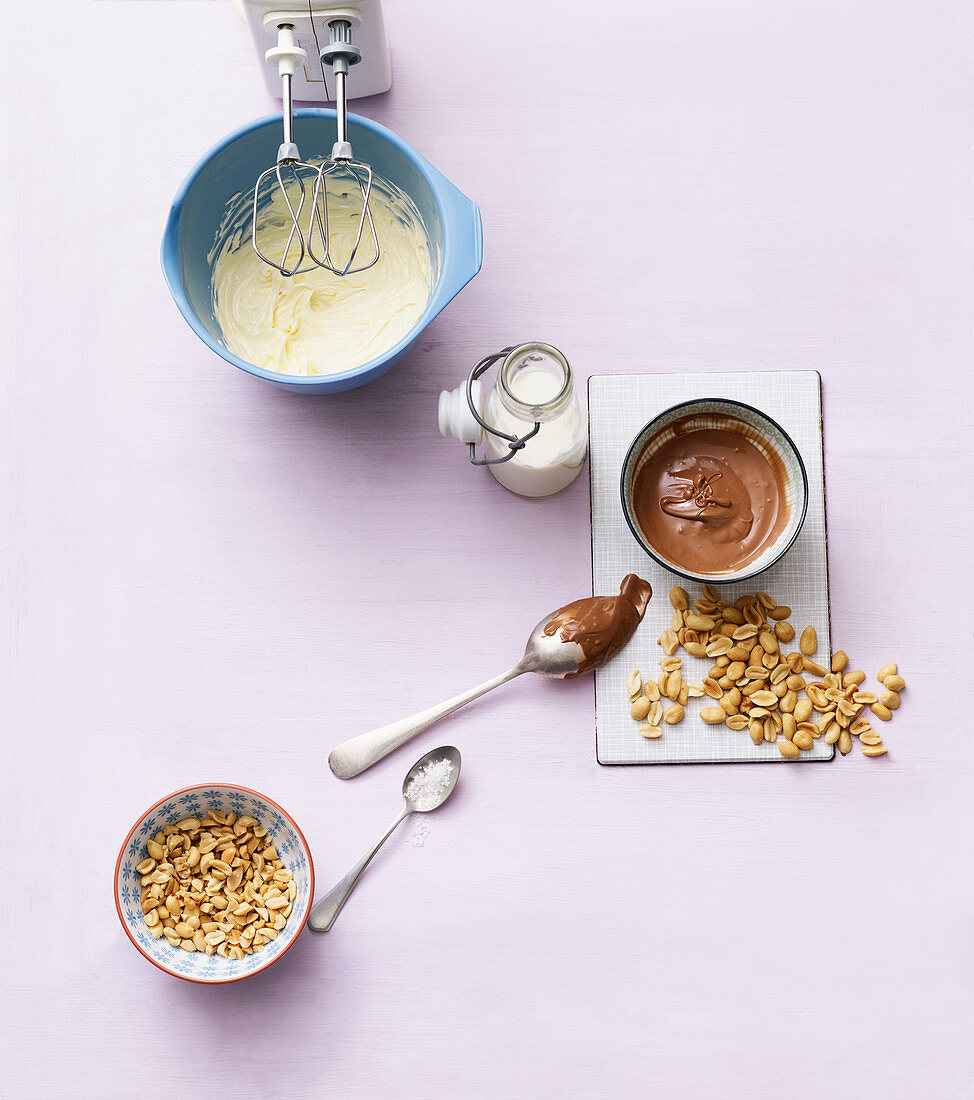 Ingredients for cookie waffles with peanuts