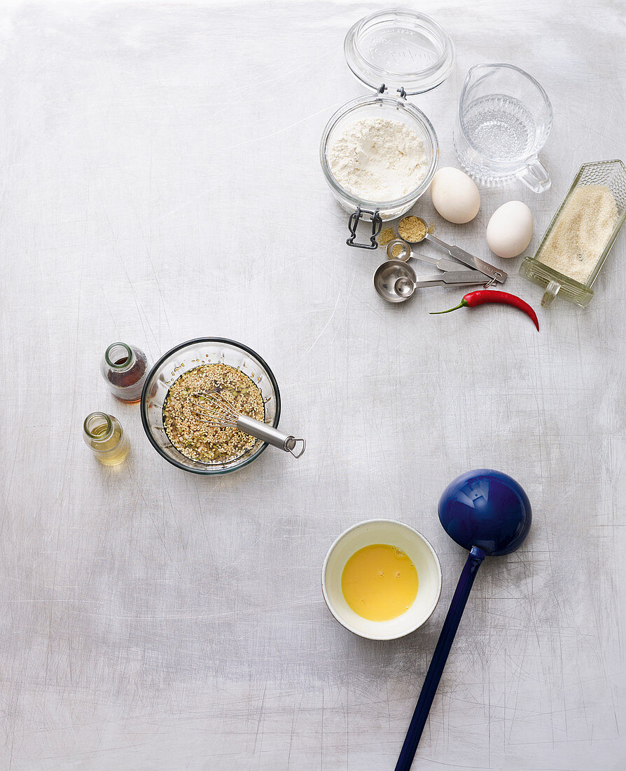 Ingredients for Pajeon waffles with prawns