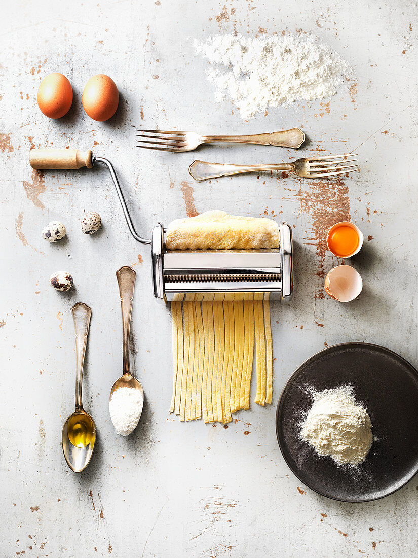 Homemade pasta with ingredients