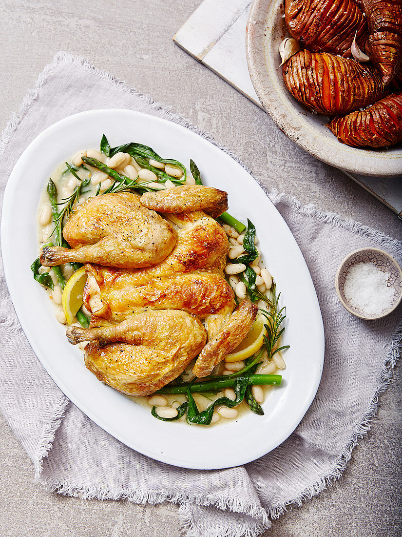 Spatchcock Chicken With Hasselback Sweet Potatoes