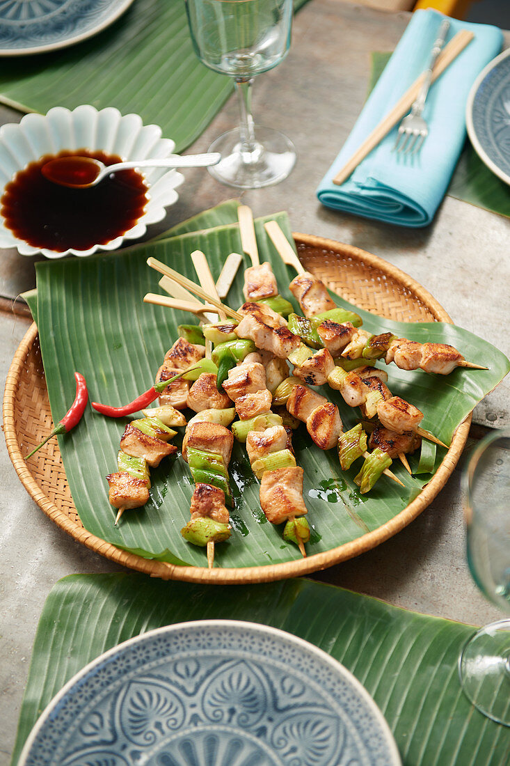 Japanese chicken skewers with soy sauce