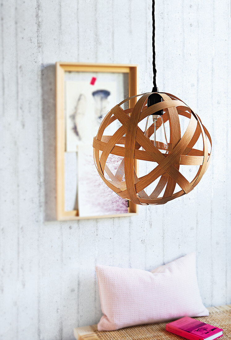 A homemade oak veneer lampshade