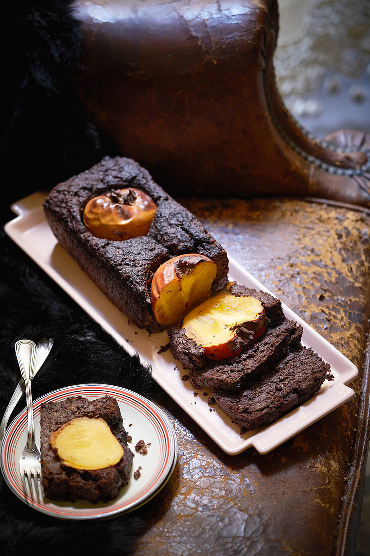 Chocolate cake with persimmon