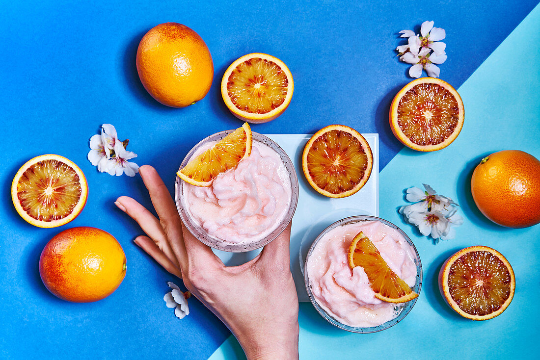 Orange sorbet and blood oranges