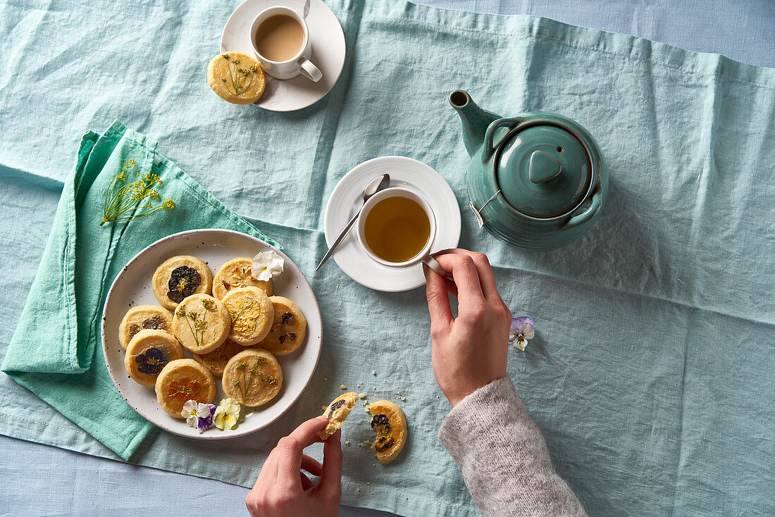 Tea and flower biscuits