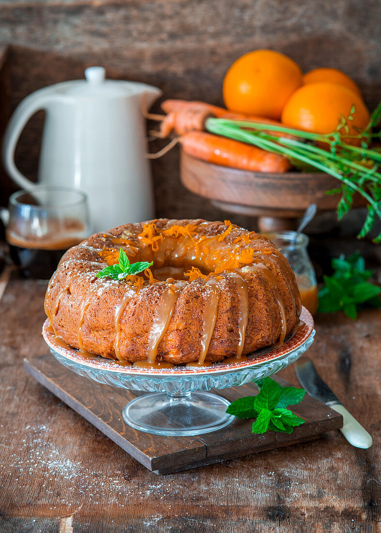 Carrot and orange cake with salted caramel