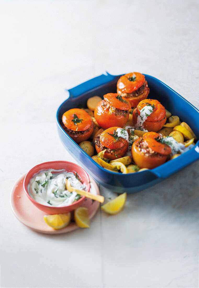 Gefüllte Tomaten griechische Art mit Kräuterjoghurt