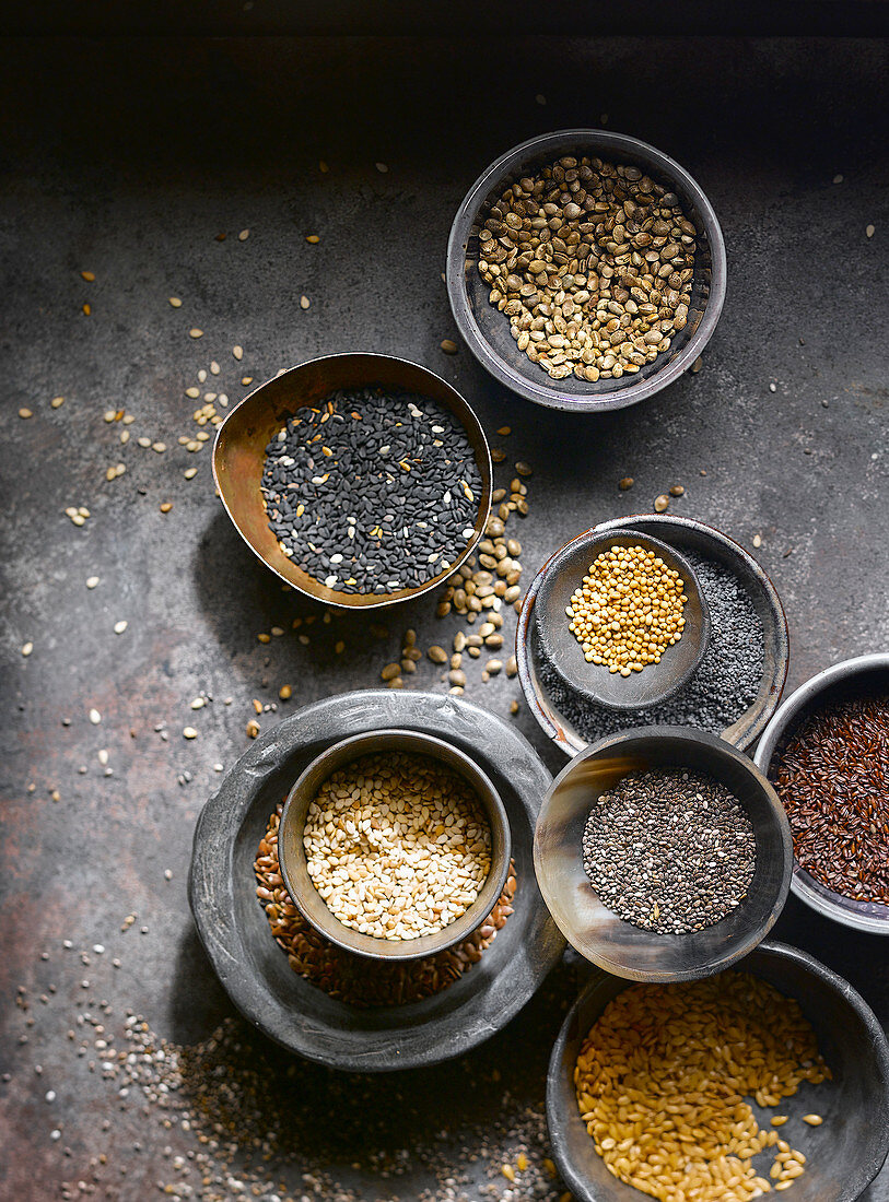 Assortment of seeds in bowls