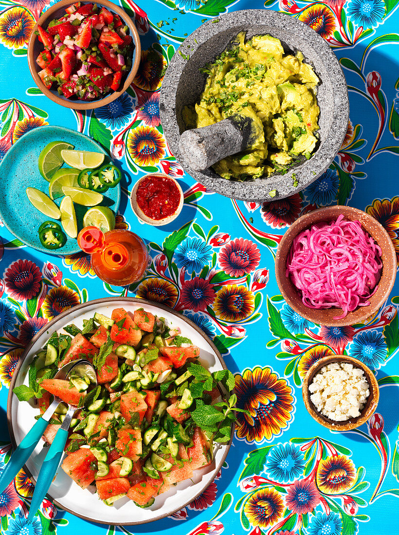 Watermelon salad and guacamole (Mexico)