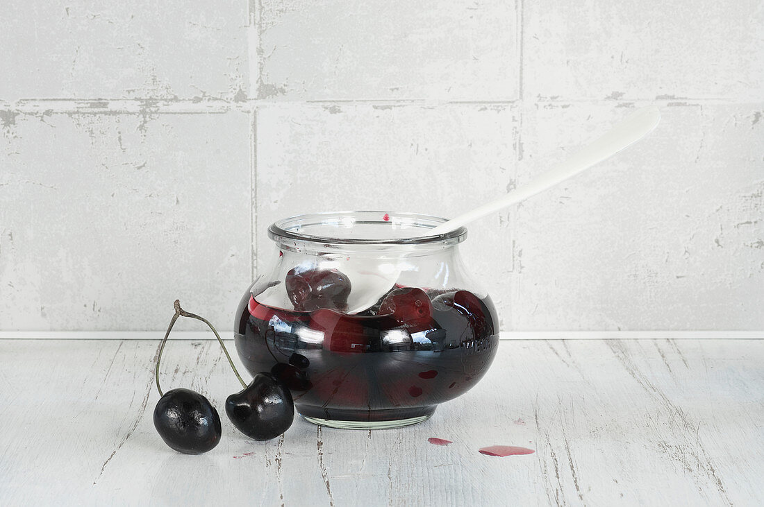A jar of cherry compote