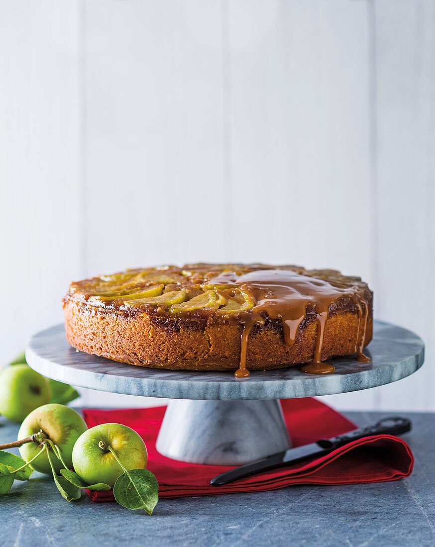 Salted caramel and apple upside-down cake