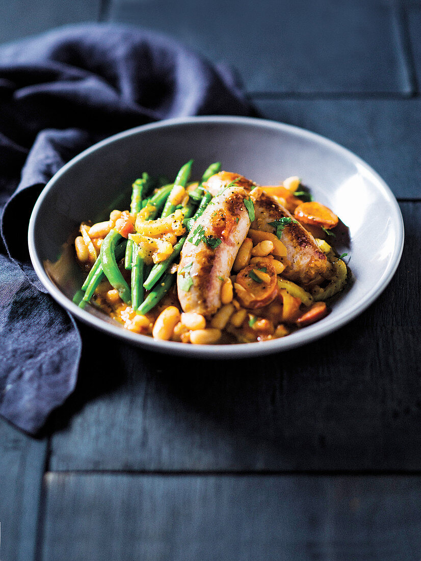 Spicy sausage and bean cassoulet