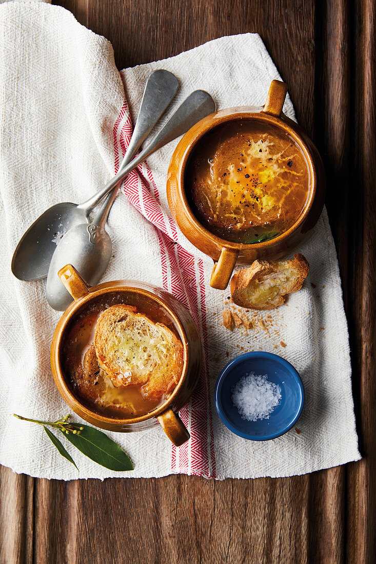 French onion soup with gruyère croutons