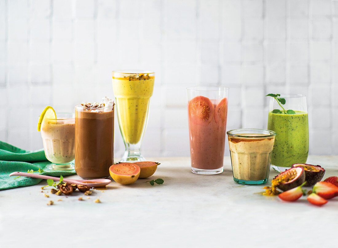 Colorful smoothies with fruits and veggie