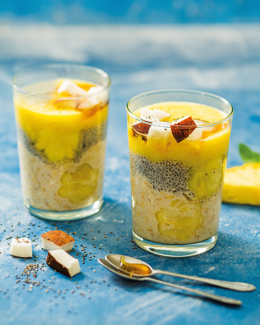 Pineapple and chia seed breakfast trifles