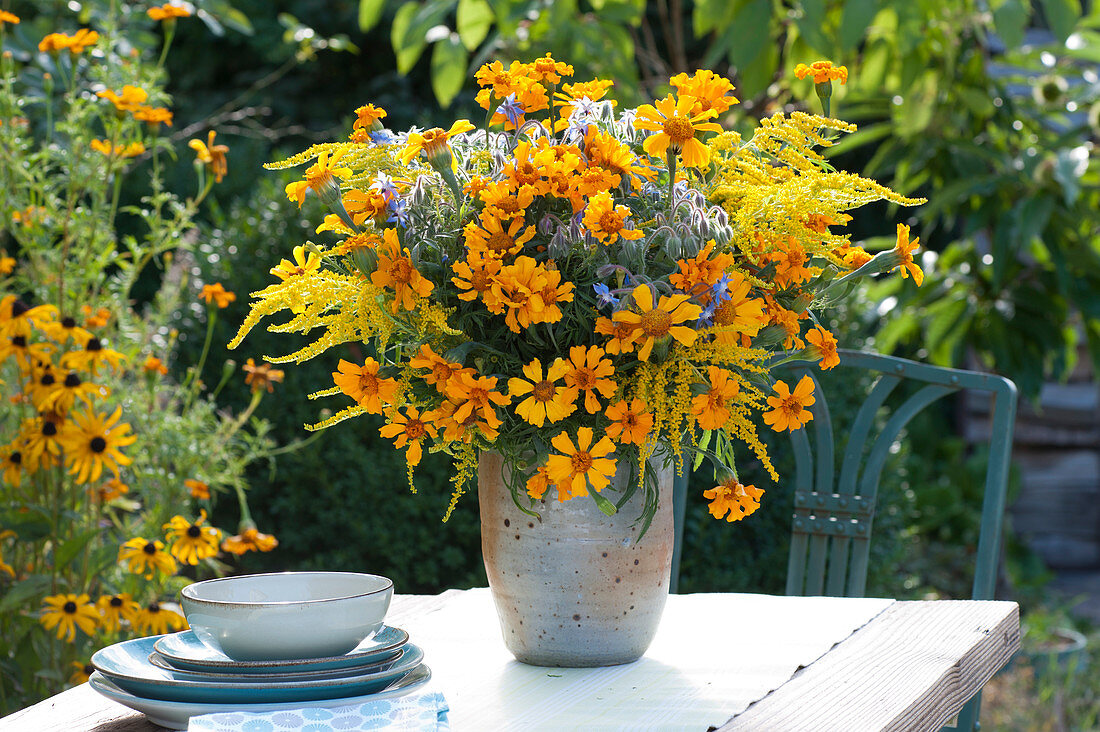 Yellow Bouquet Of Marigolds And Goldenrod