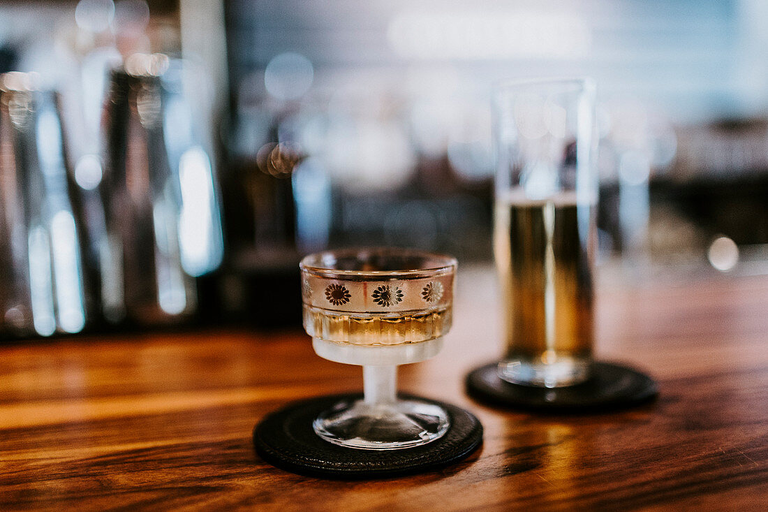 Drinks on a bar counter