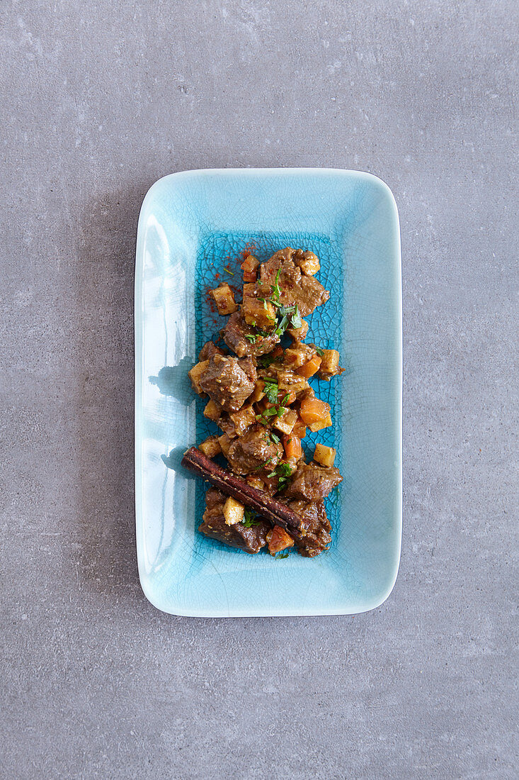 Oriental lamb stew made in a tagine