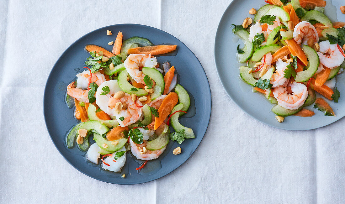 Vietnamese prawn and carrot salad with cucumber