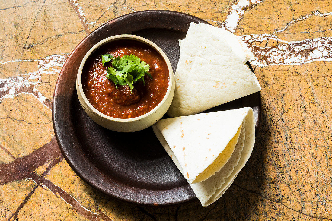 Mexican tomato salsa with tacos