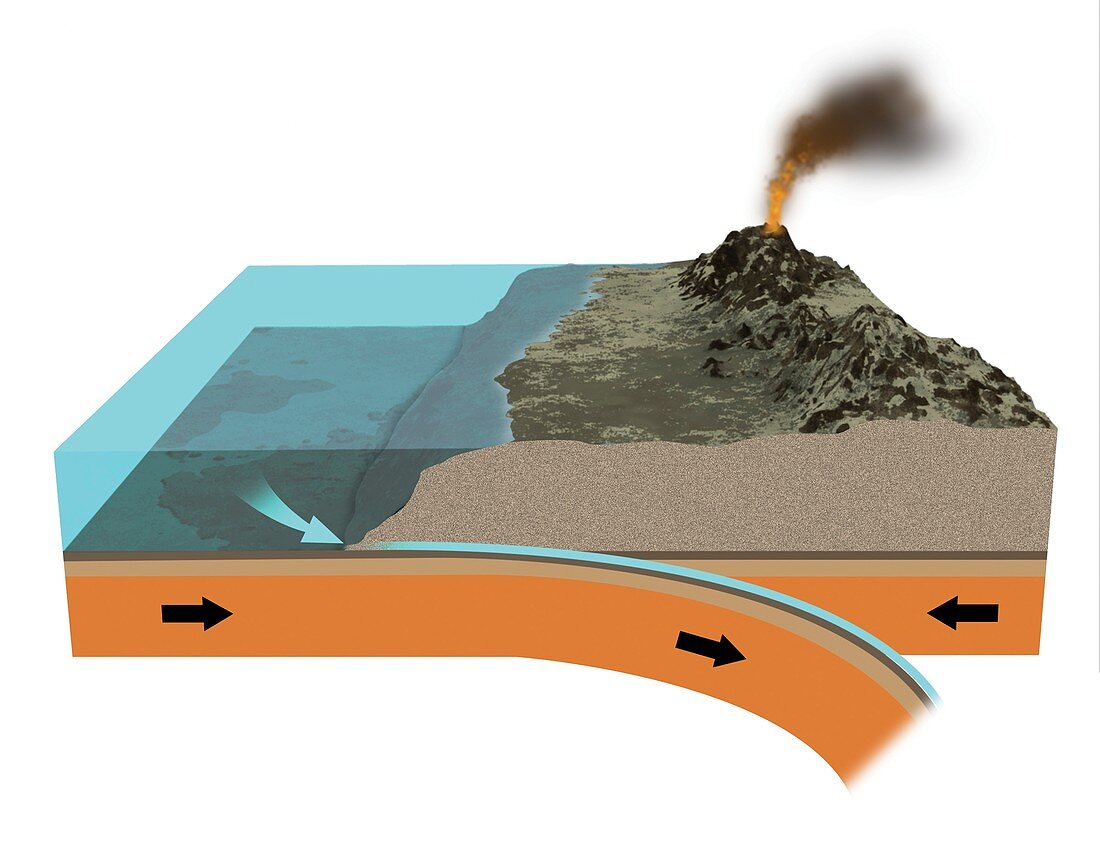 Subduction zone processes, illustration