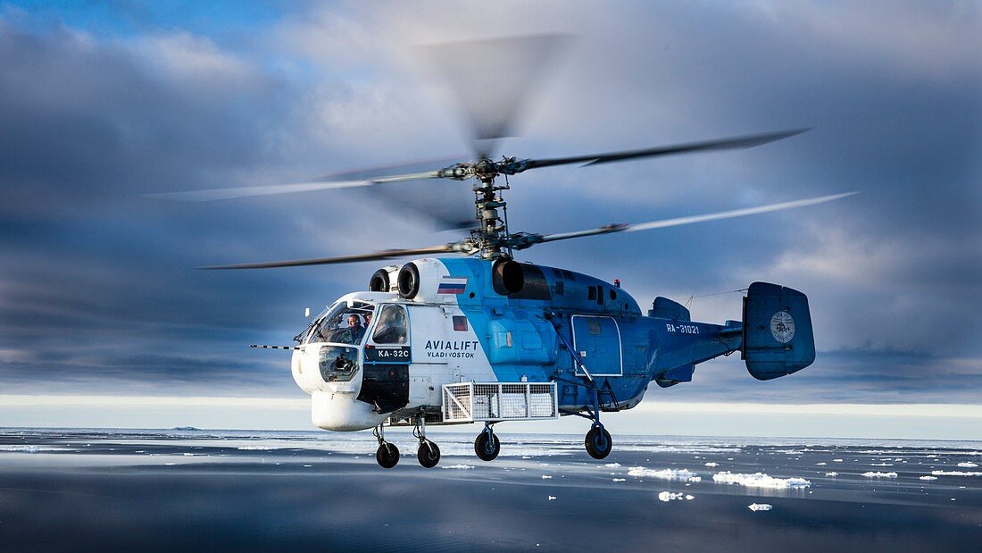 Research helicopter flight in Antarctica