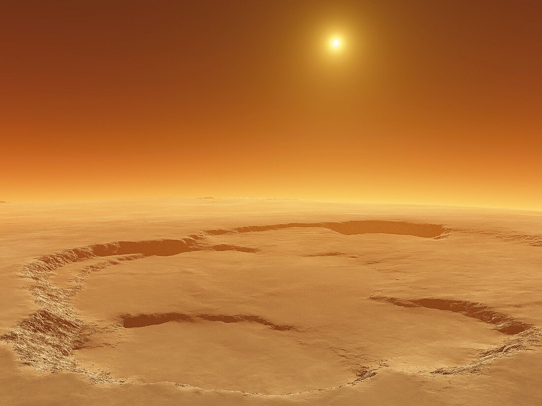 Olympus Mons caldera, Mars, illustration