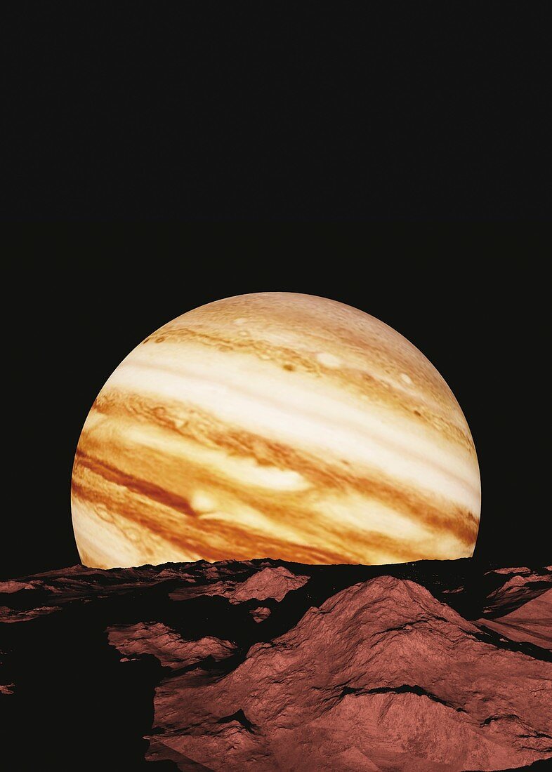 Jupiter from its moon Amalthea, illustration