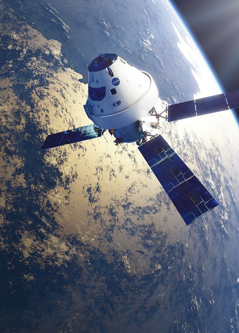 Orion Spacecraft in Earth orbit, illustration