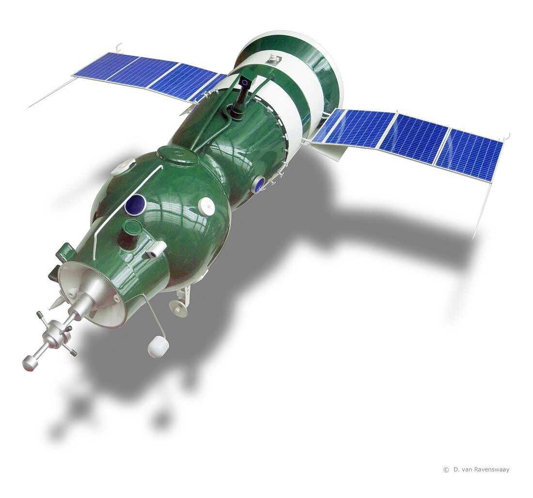 Soyuz 4 spacecraft with docking mechanism, illustration