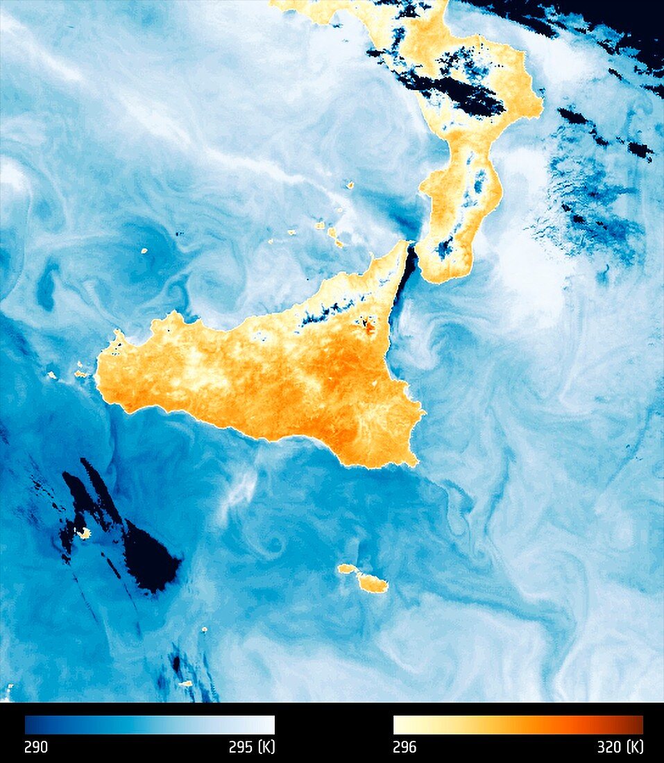 Sicily, Sentinel-3B thermal-infrared satellite image