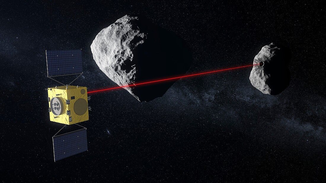 Hera spacecraft at Didymos binary asteroid, illustration