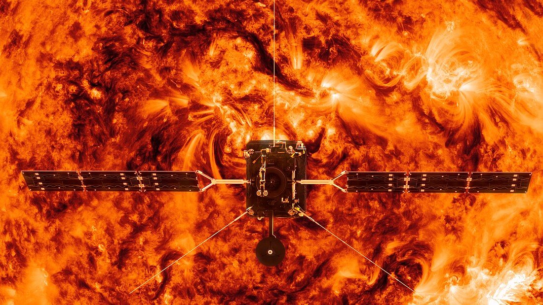 Solar Orbiter spacecraft at the Sun, illustration