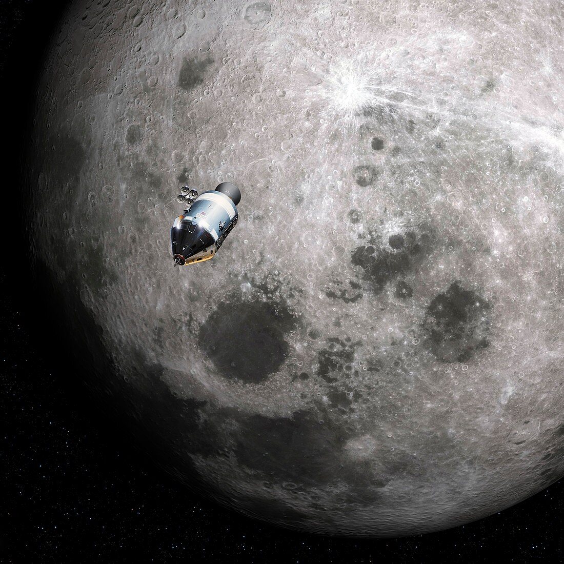 Apollo 8 spacecraft and Moon, illustration