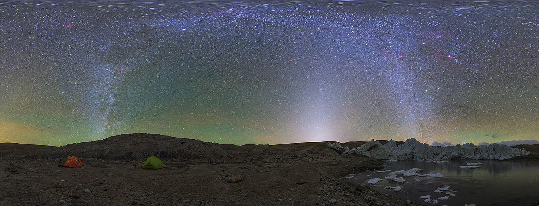 Milky Way, zodiacal light and airglow over campsite