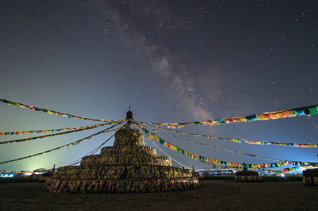 Milky Way over Buddhist stupas