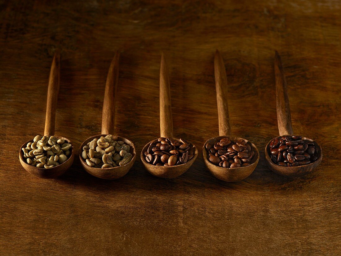 Wooden spoons with coffee beans