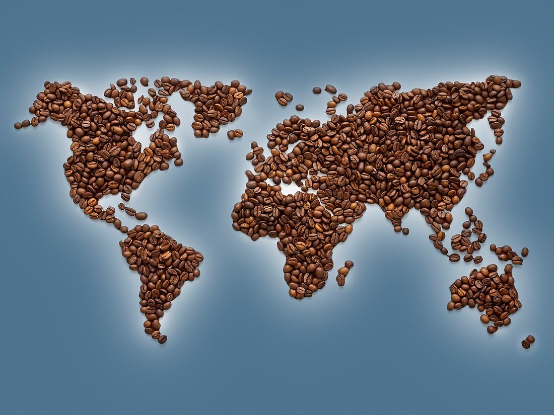 World map made from coffee beans