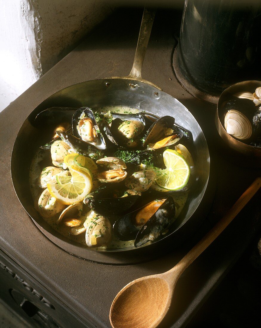 Marinated mussels and clams in white wine (from Ireland)