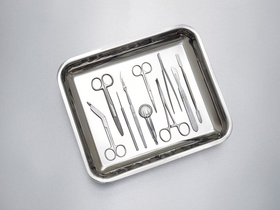 Surgical equipment in a tray