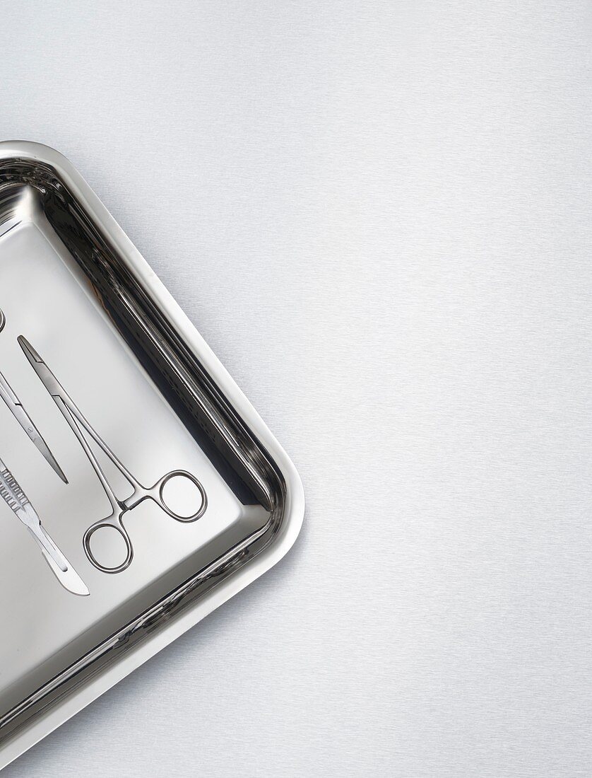 Surgical scissors on a tray