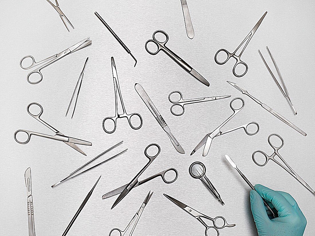 Person selecting surgical equipment