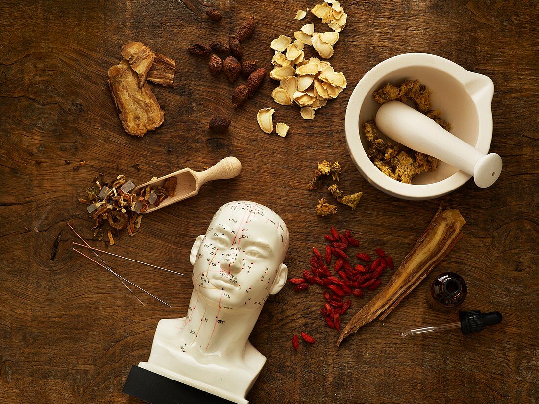 Herbs and equipment used for alternative medicine
