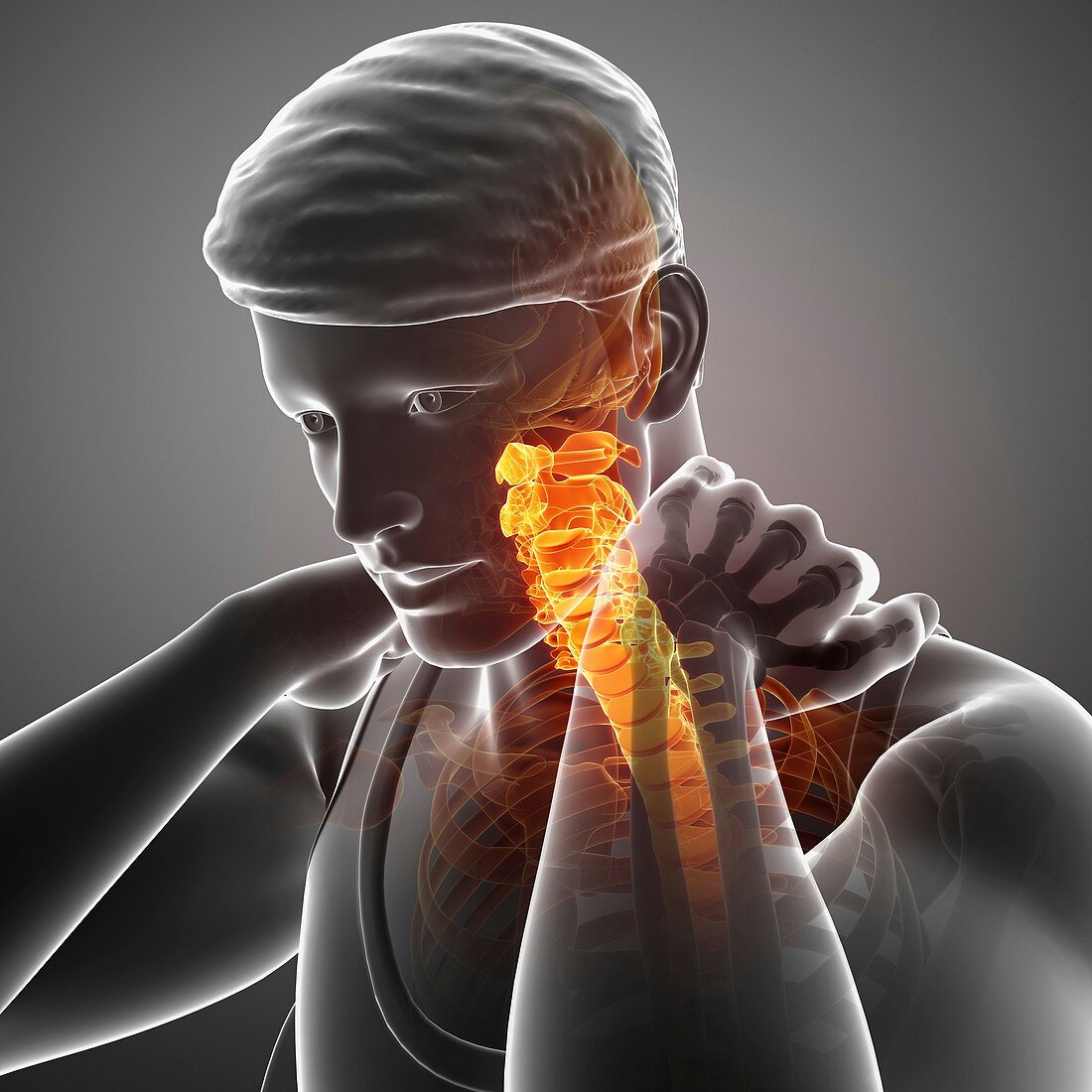 Man with neck pain, illustration
