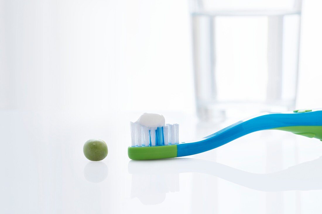Toothbrush with pea sized amount of toothpaste