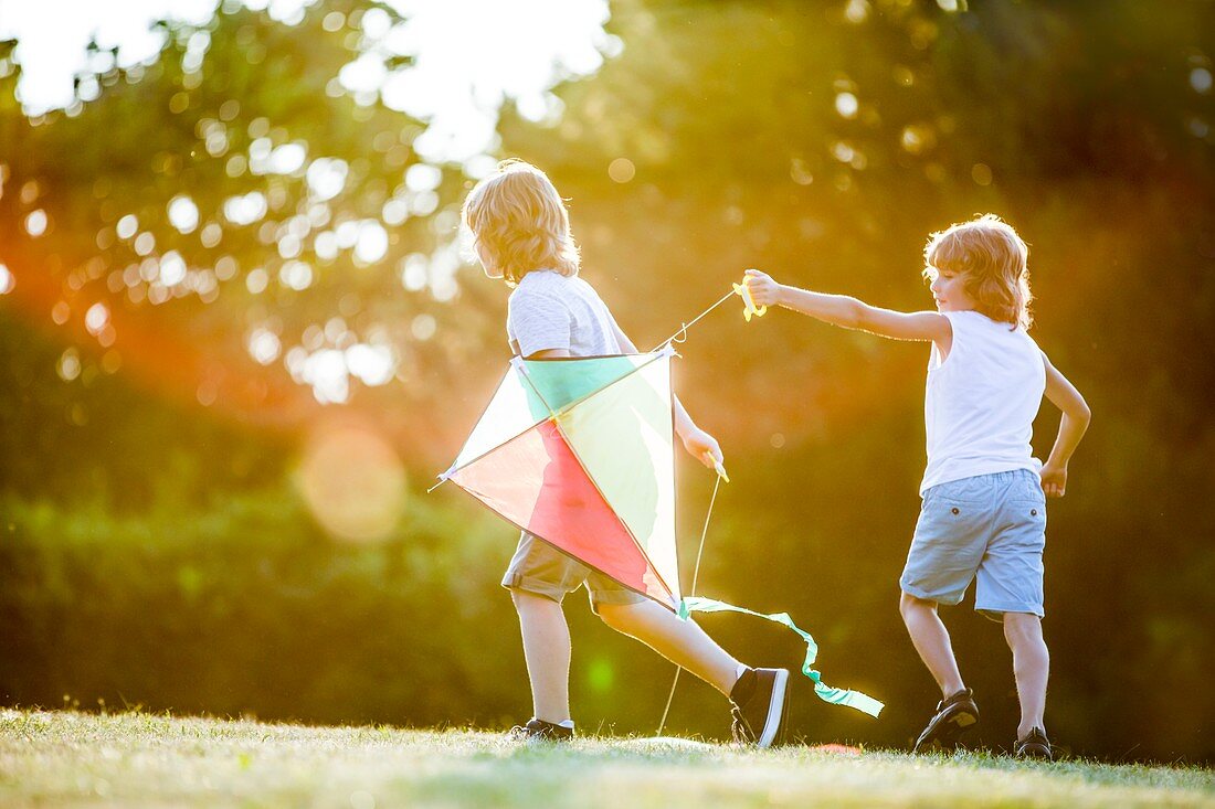 Boys playing with kite