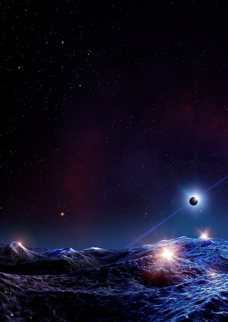 Pulsar seen from orbiting planet, illustration