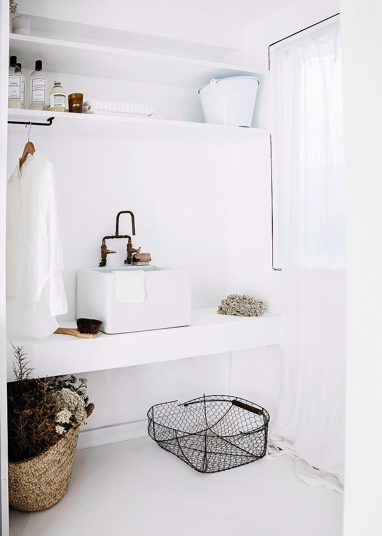 White bathroom with vintage style vanity
